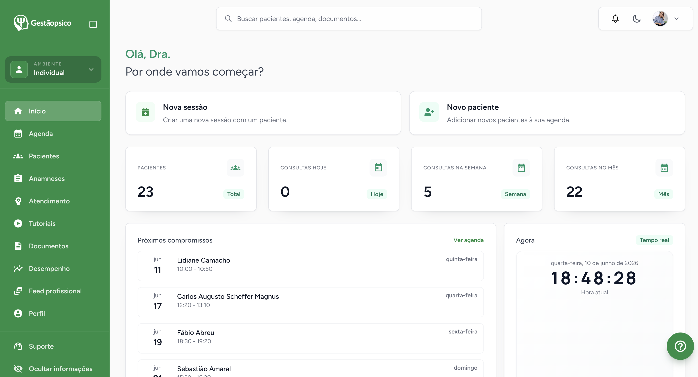Tela do sistema Gestãopsico no desktop